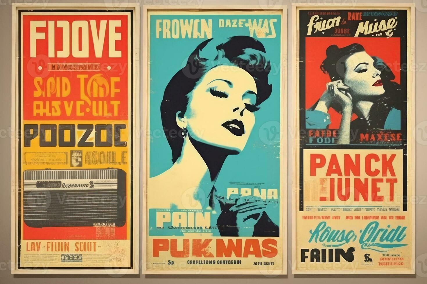 een retro-geïnspireerd poster ontwerp met een wijnoogst kleur palet, verontrust texturen, en typografie doet denken aan van klassiek film posters of muziek- album dekt. generatief ai foto