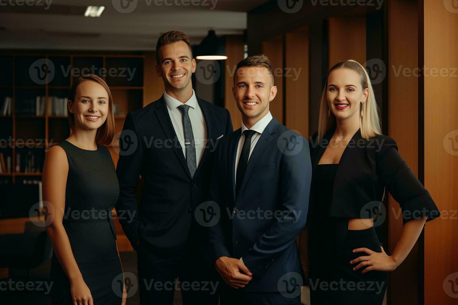 reclame portret schot van een makelaars team staand samen in een kantoor en ze kijken Bij de camera. generatief ai. foto