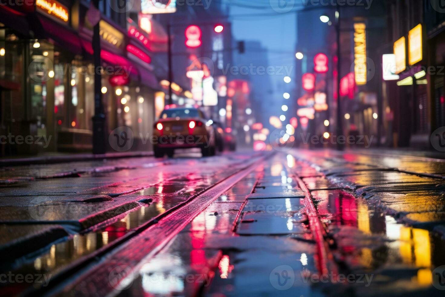 een stedelijk straat tafereel met gloeiend neon lichten, overbrengen de levendig energie van een stad nachtleven. generatief ai foto