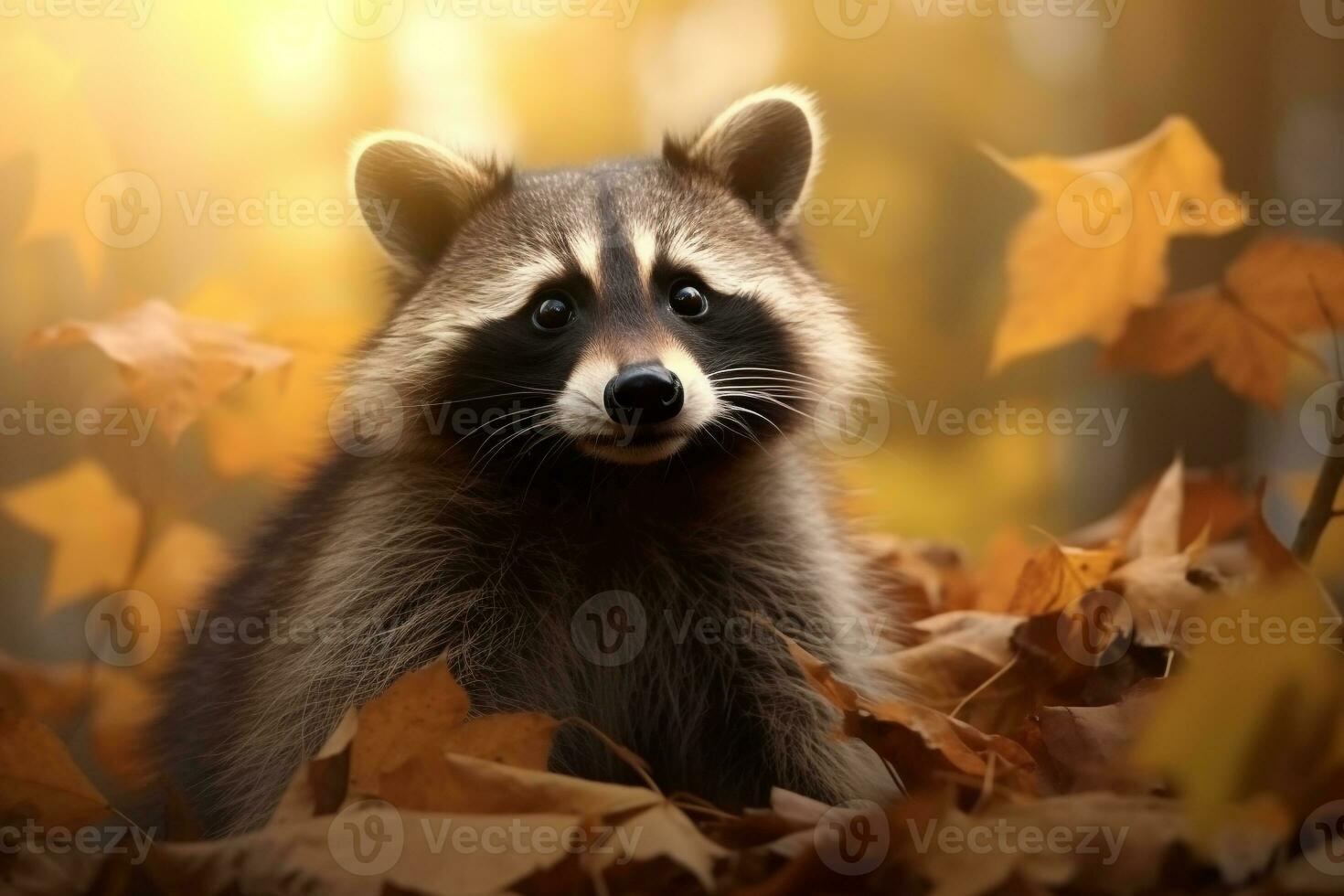 schattig wasbeer in de herfst Woud met herfst bladeren.gemaakt met generatief ai technologie. foto