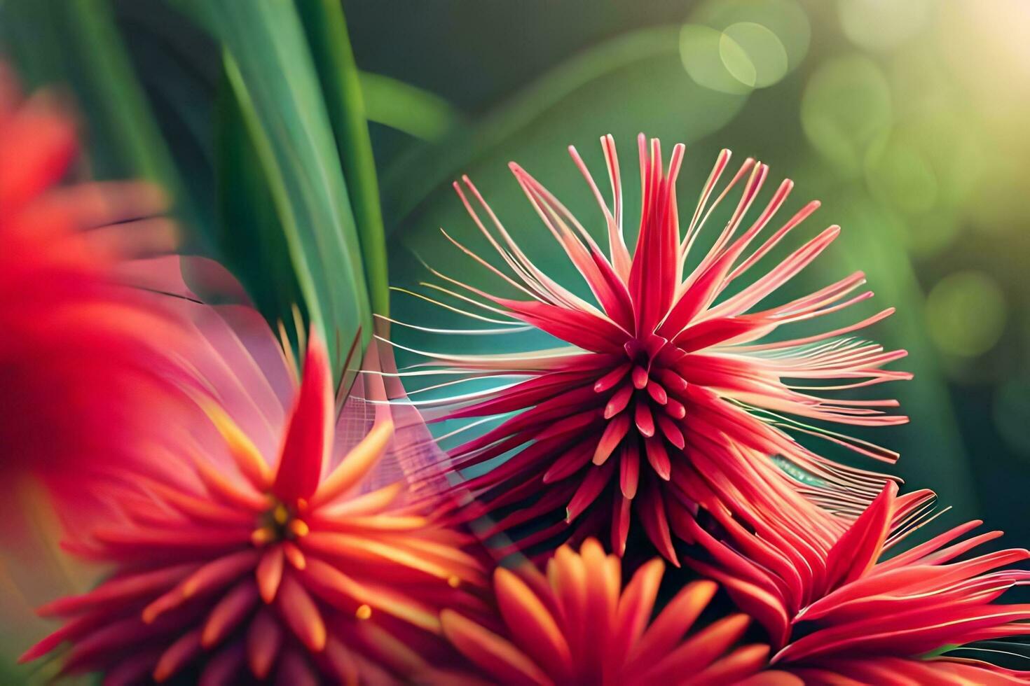 rood bloemen met helder groen bladeren. ai-gegenereerd foto