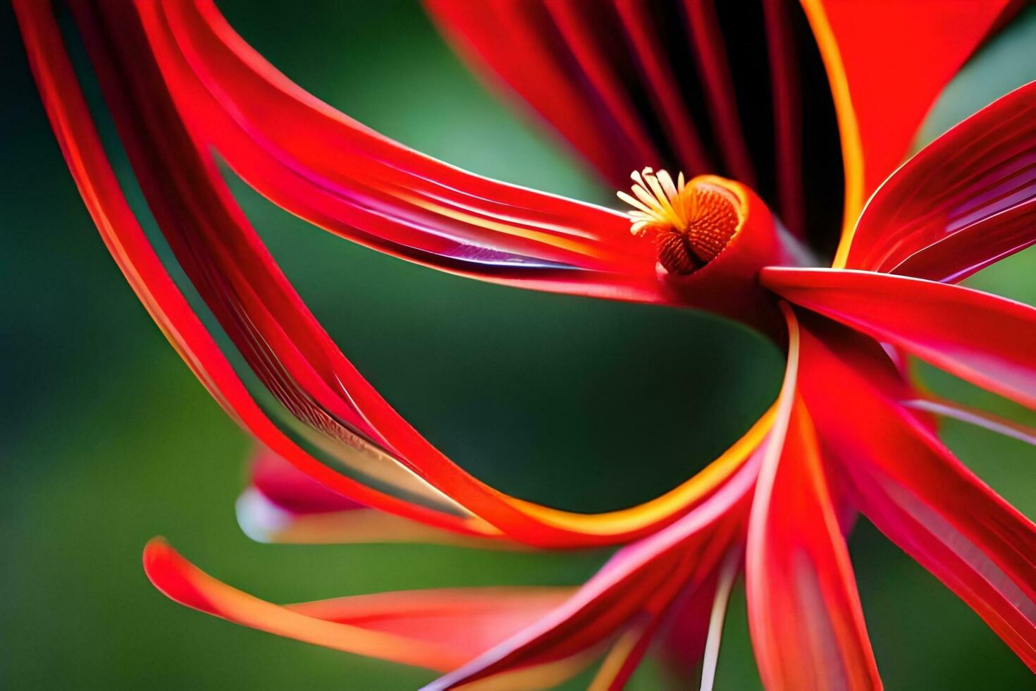 een dichtbij omhoog van een rood bloem met een geel centrum. ai-gegenereerd foto