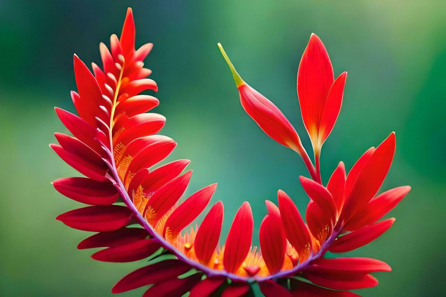 een rood bloem met groen bladeren. ai-gegenereerd foto