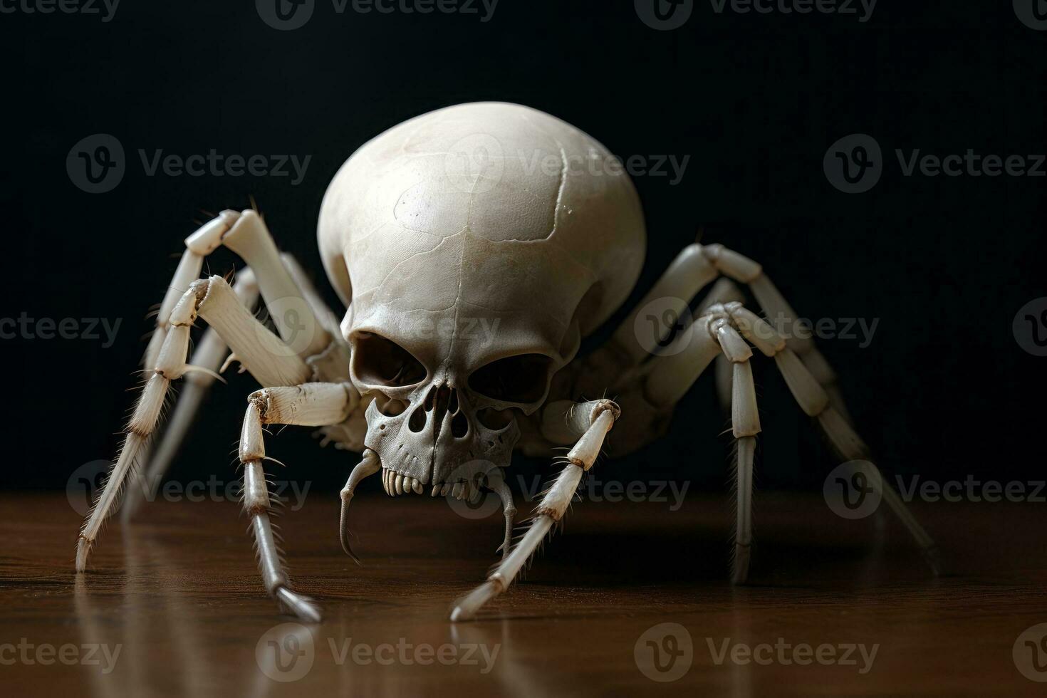 spin kruipen aan de overkant een wit schedel. generatief ai foto