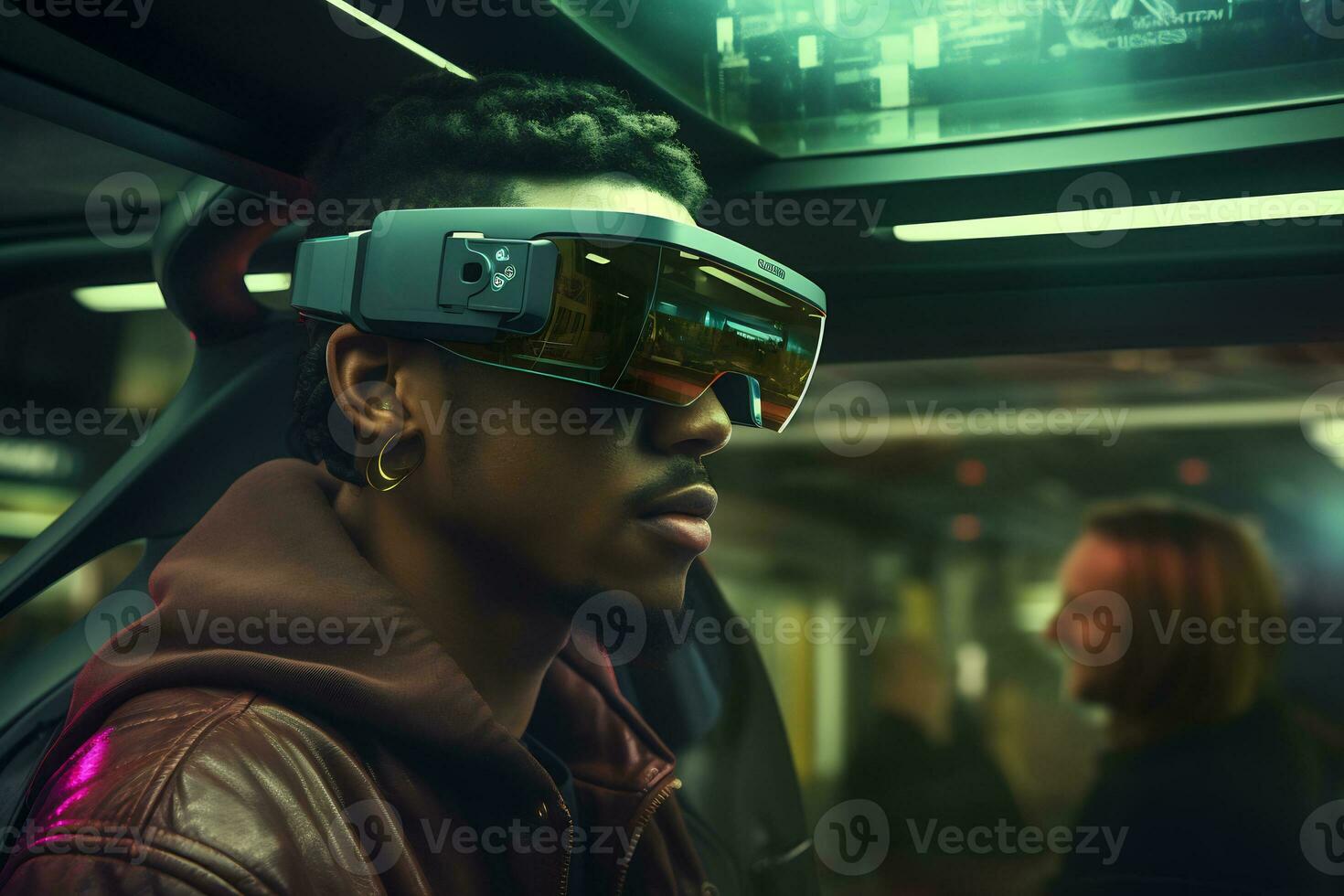 persoon vervelend een futuristische vr bril ai generatief foto