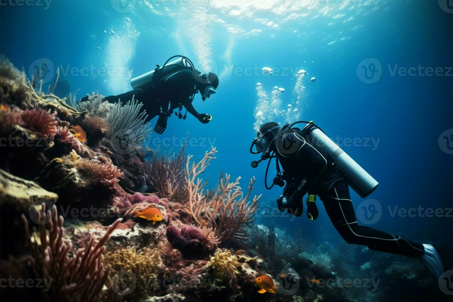 marinier wetenschappers werk net zo een team naar herleven een beschadigd koraal rif ecosysteem ai gegenereerd foto