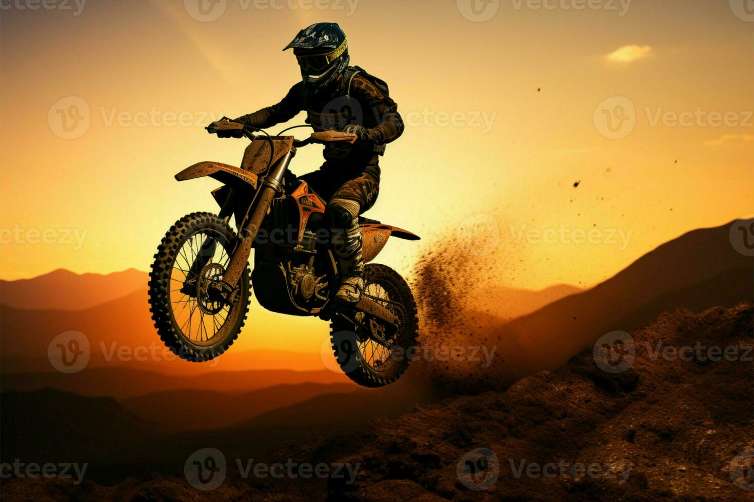 voorkant wiel opgeheven, motorcross silhouet belichaamt avontuur en gedurfd actie ai gegenereerd foto