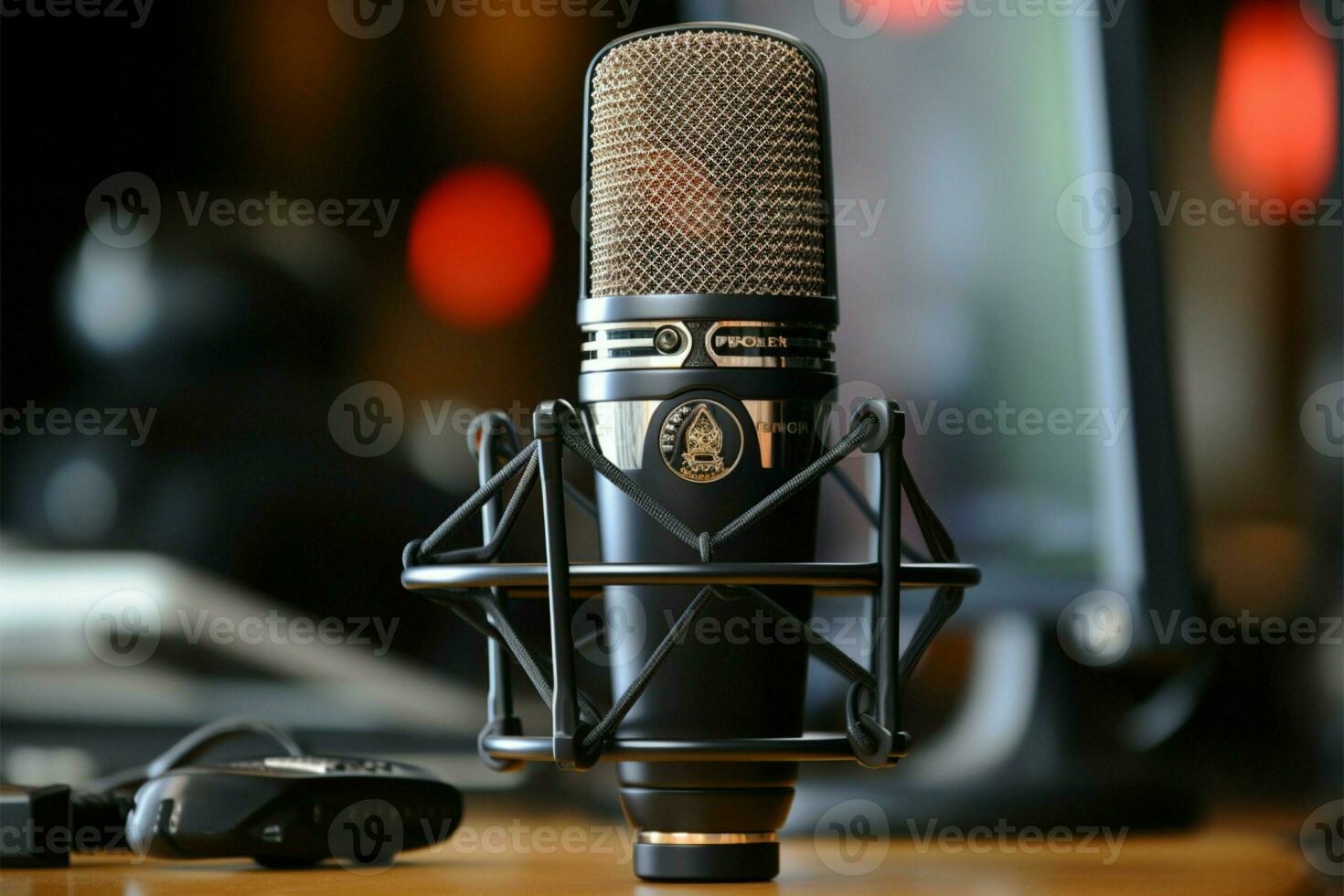 radio station essentieel professioneel microfoon voor Doorzichtig, knapperig uitzendingen ai gegenereerd foto