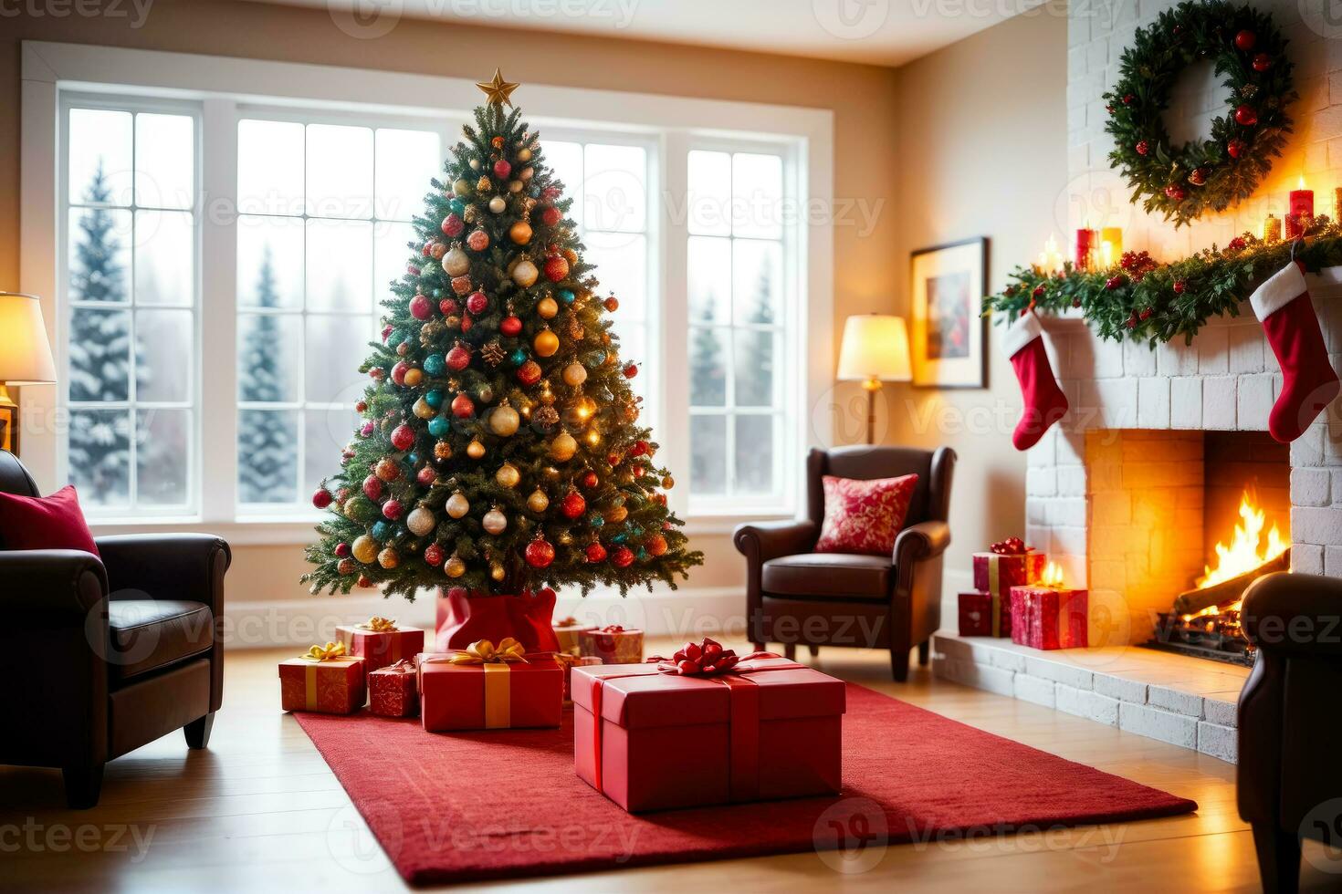 vakantie nostalgie, knus Kerstmis tafereel met glinsterend ornamenten, ai gegenereerd foto