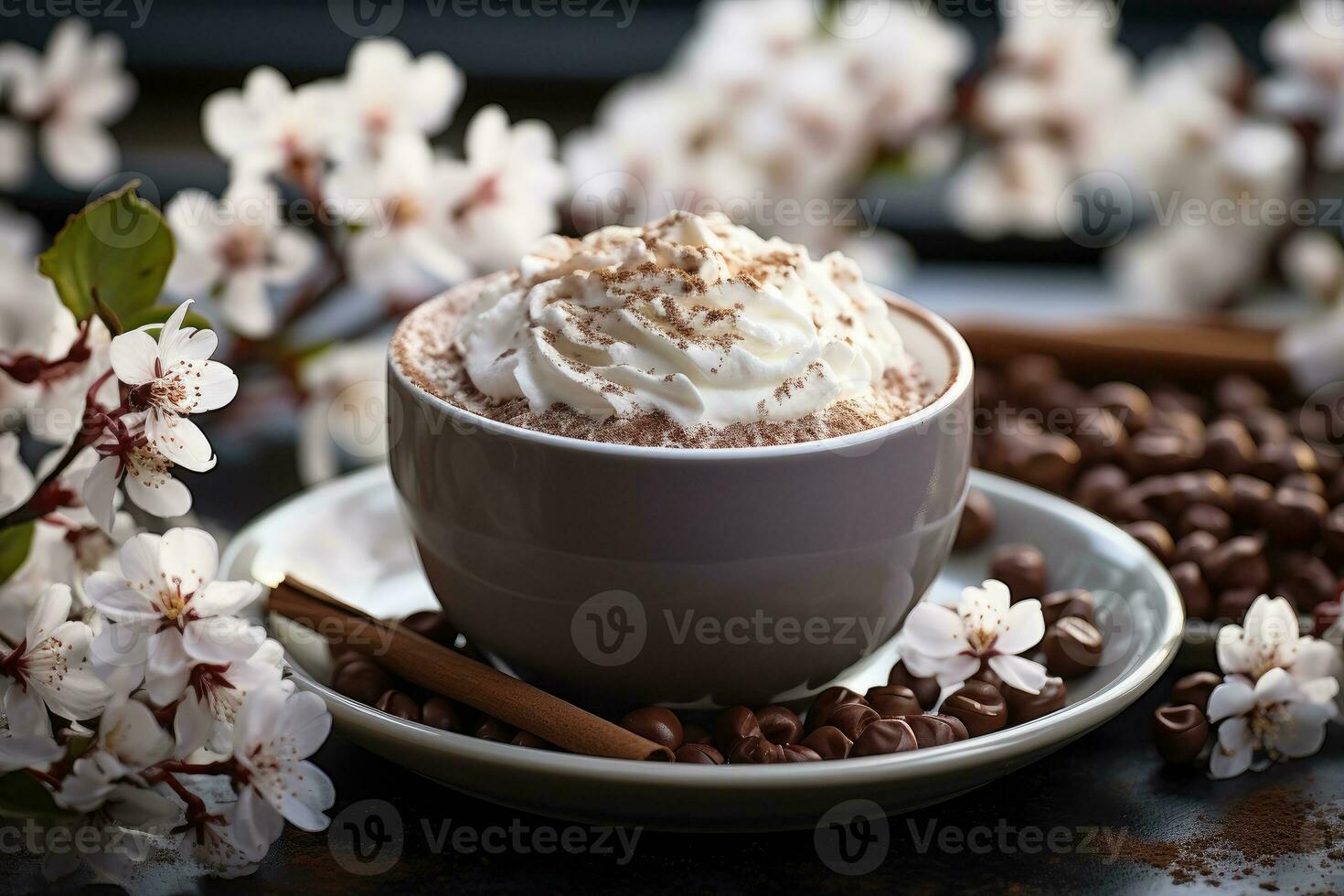 een kop van heet chocola in winter reclame voedsel fotografie foto