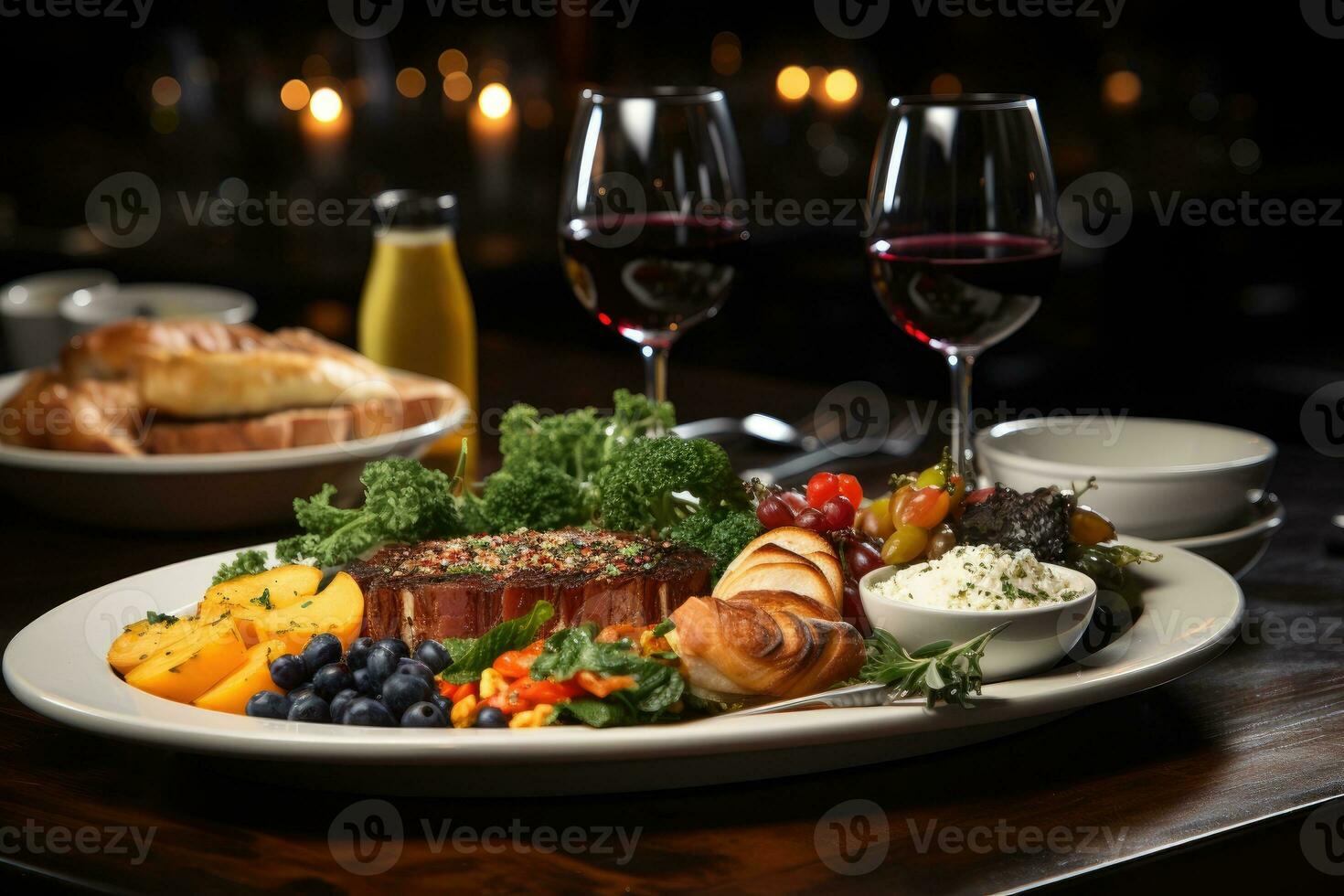 restaurant tafel met fijnproever menu reclame voedsel fotografie foto