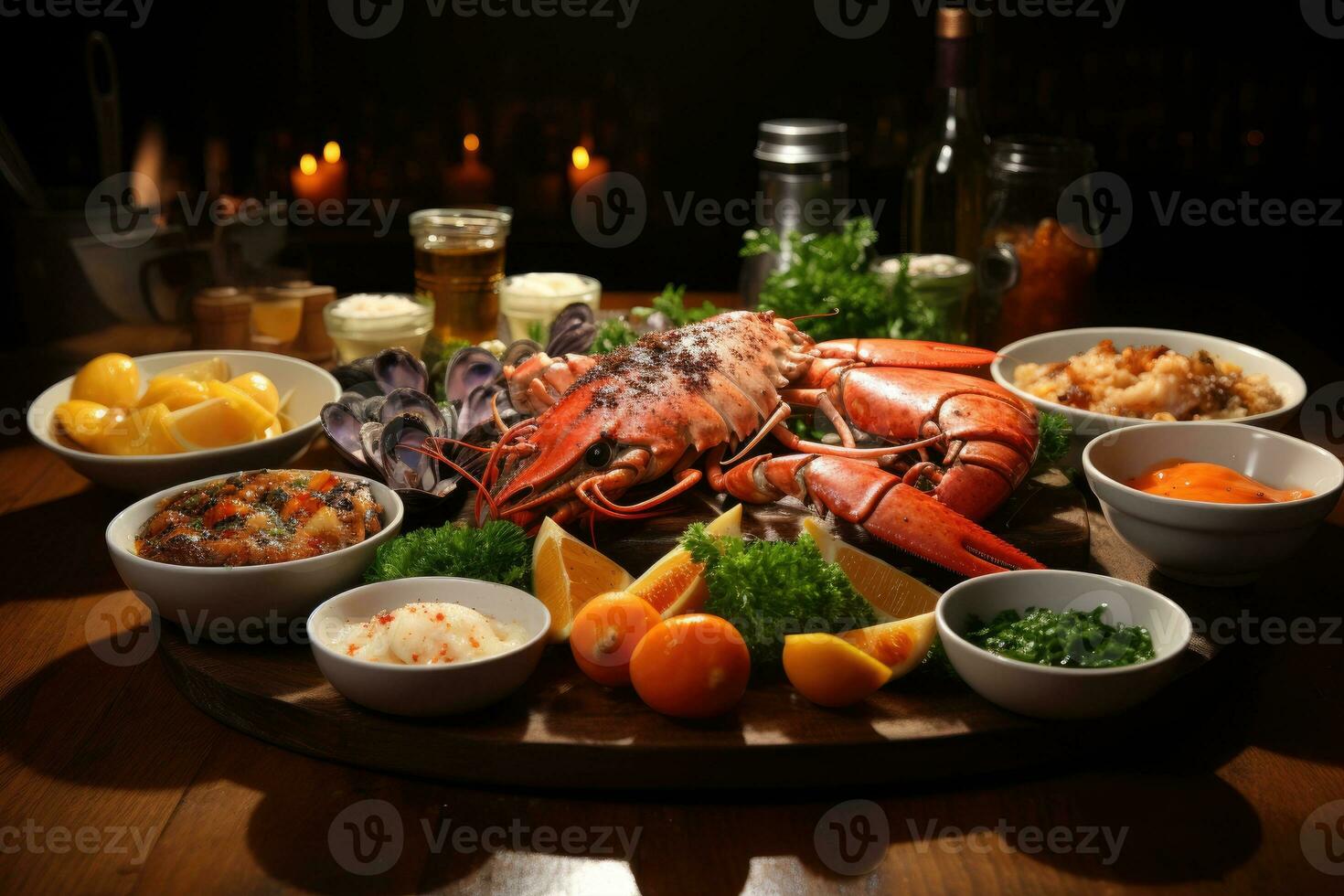 restaurant tafel met zeevruchten menu reclame voedsel fotografie foto