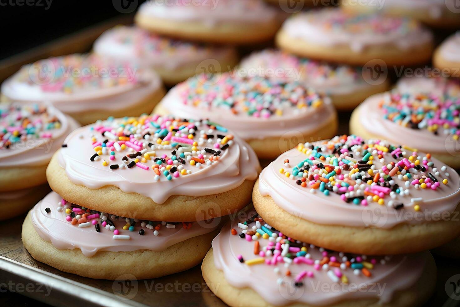 berijpt suiker koekjes met hagelslag professioneel voedsel fotografie ai gegenereerd foto