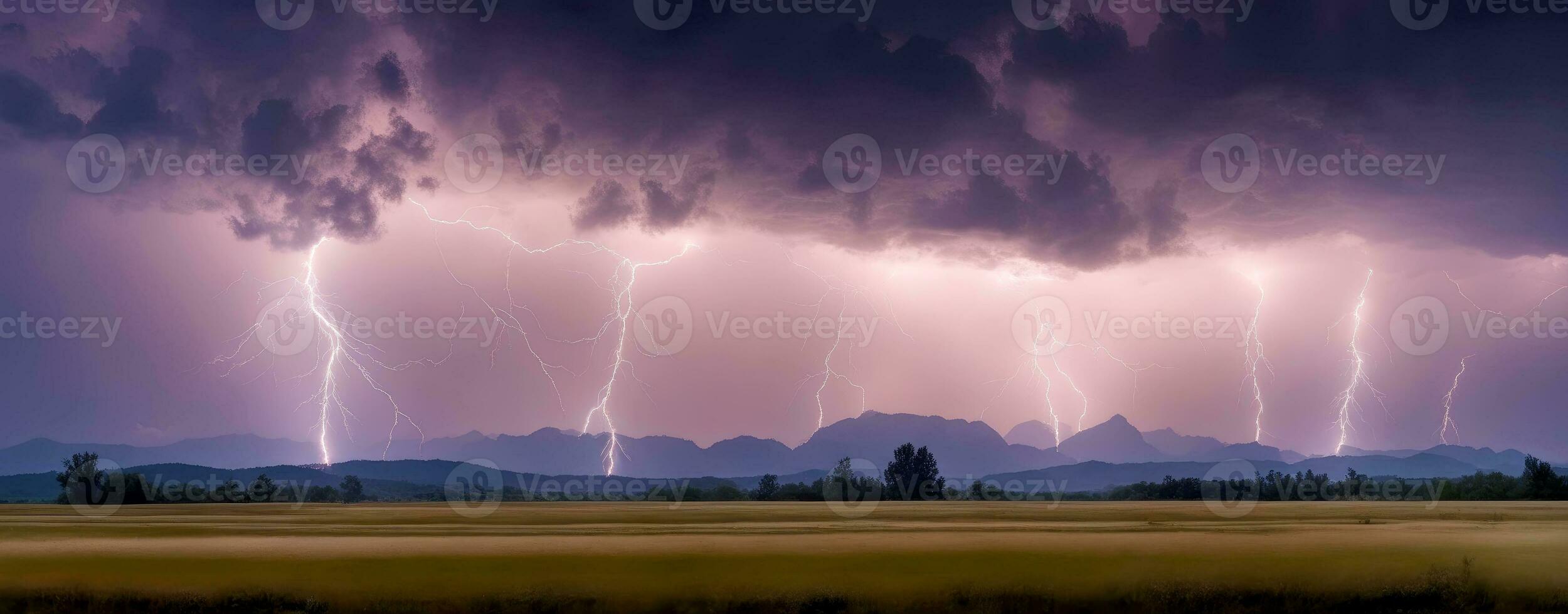 elektriserend panorama, bliksem stakingen in de landschap, ai gegenereerd foto