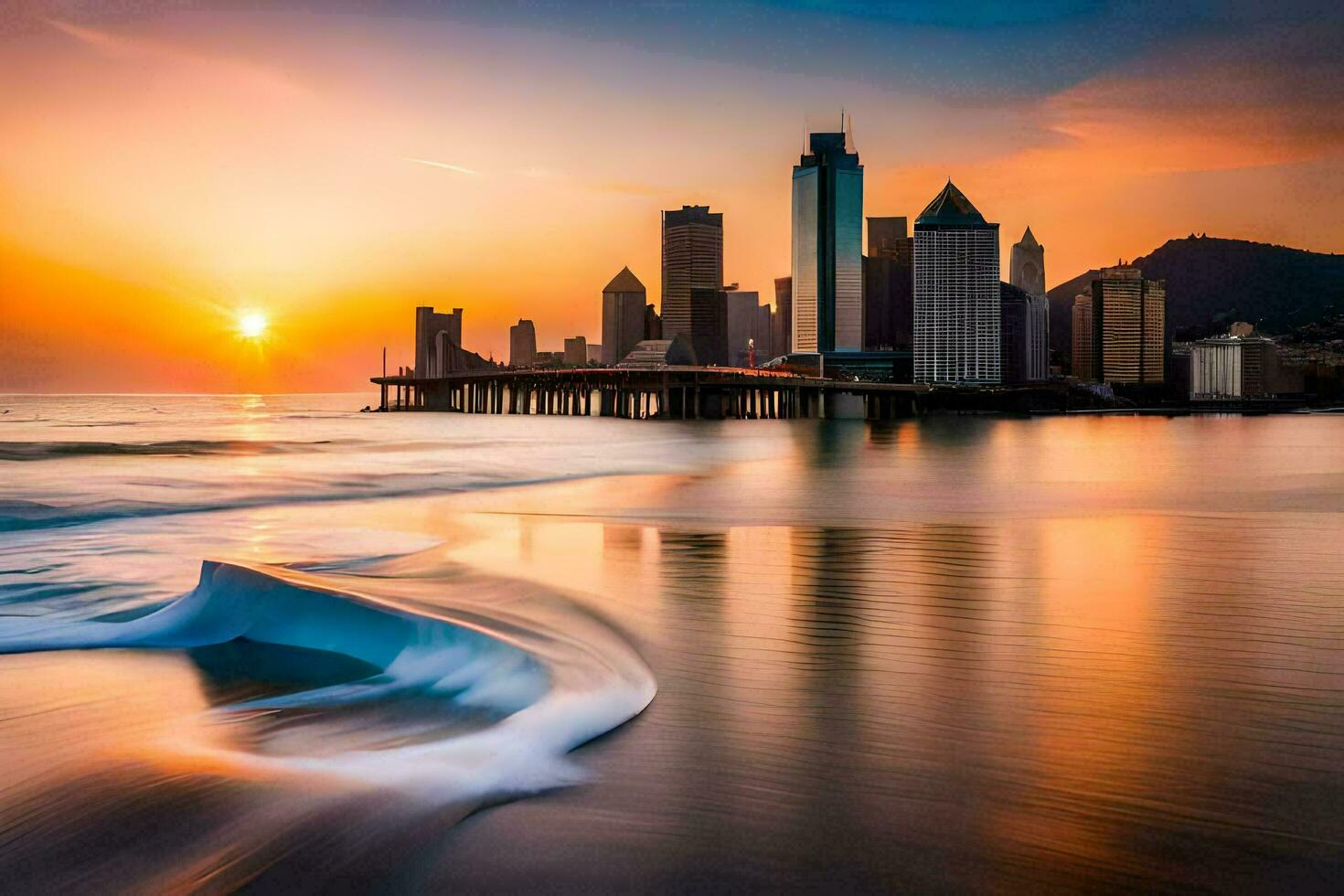 de stad horizon Bij zonsondergang in hong kong. ai-gegenereerd foto