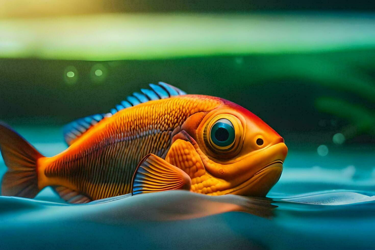 een oranje vis zwemmen in de water. ai-gegenereerd foto