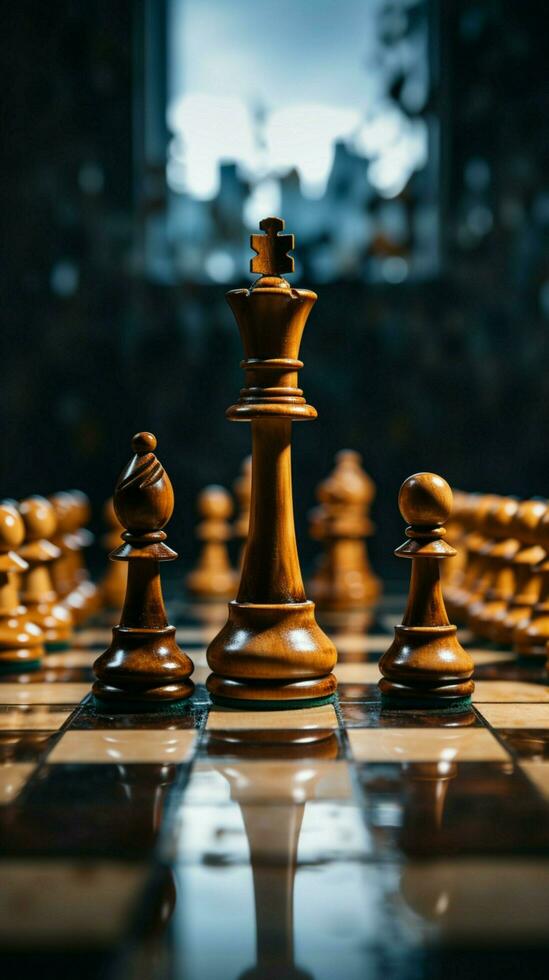 schaken, een metafoor voor een zakenmannen spel plan, strategie, en tactisch dapperheid verticaal mobiel behang ai gegenereerd foto