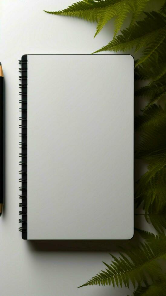 blanco scherm notitieboekje mockup in een realistisch zwart kader voor presentaties verticaal mobiel behang ai gegenereerd foto