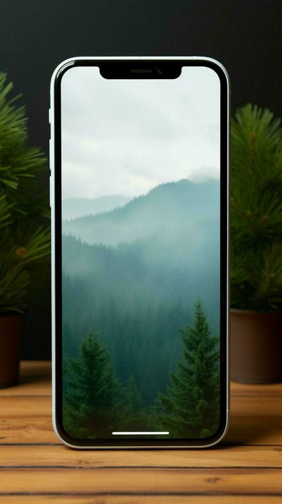 strak en realistisch smartphone mockup met een blanco scherm voor maatwerk verticaal mobiel behang ai gegenereerd foto