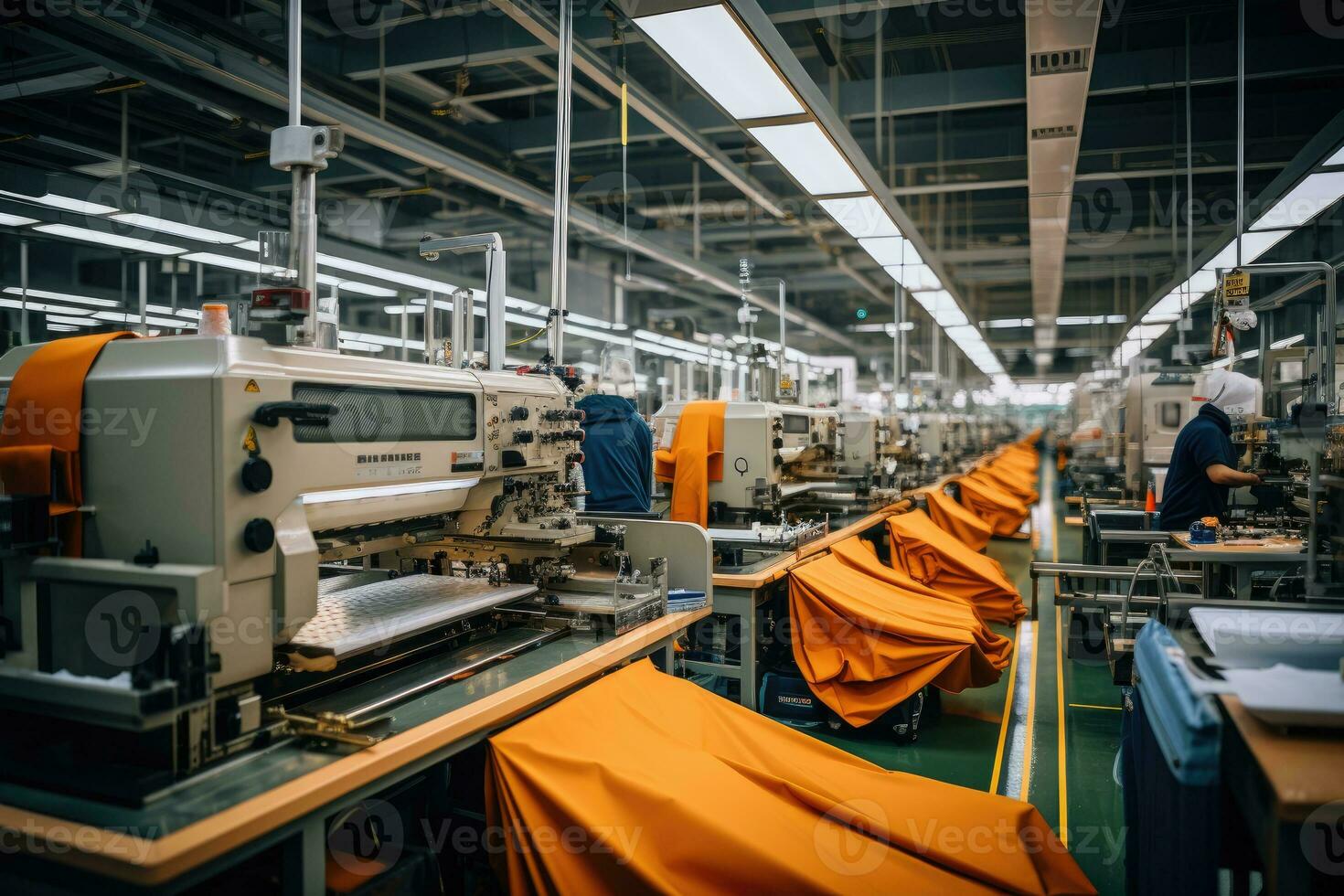 foto van binnen textiel fabriek lijn productie visie ai gegenereerd