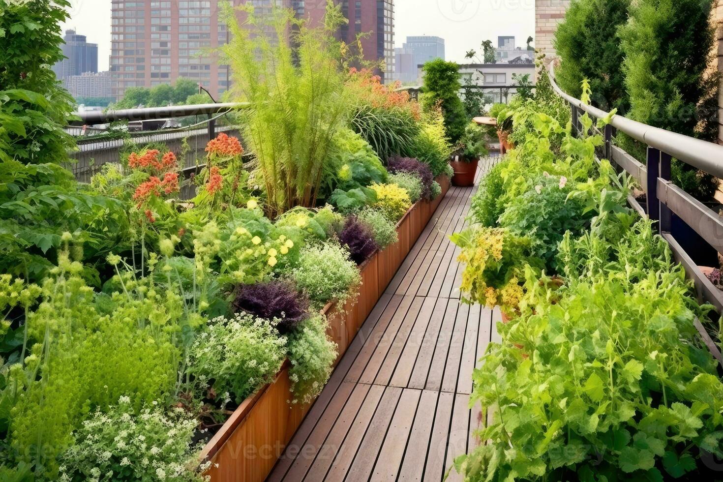 voorraad foto van op het dak terras tuin ontwerp ai gegenereerd