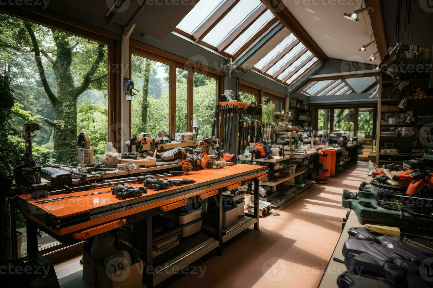 binnen werkplaats en garage professioneel reclame fotografie ai gegenereerd foto