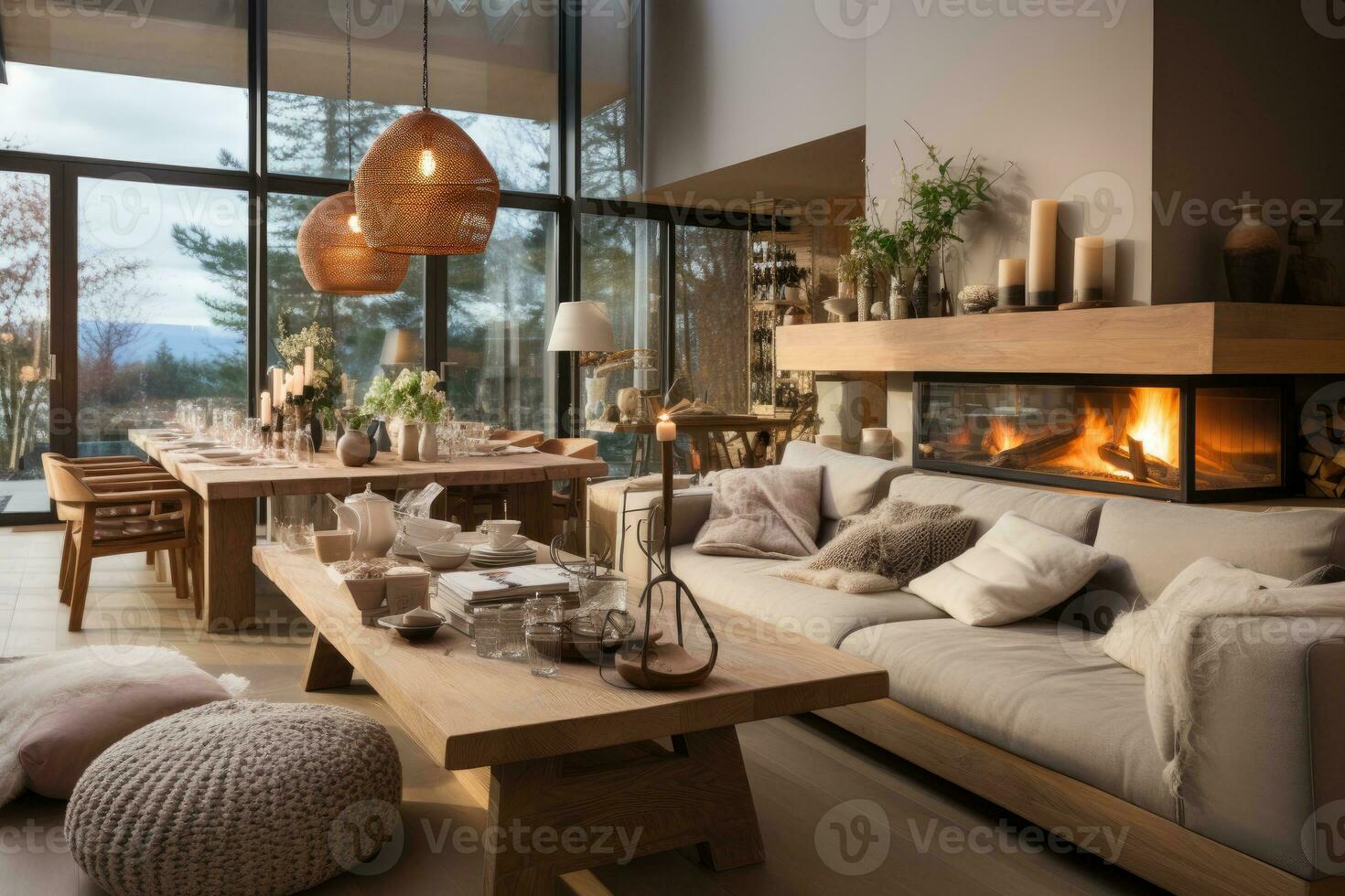 modern haard huis in Scandinavisch stijl professioneel reclame fotografie ai gegenereerd foto