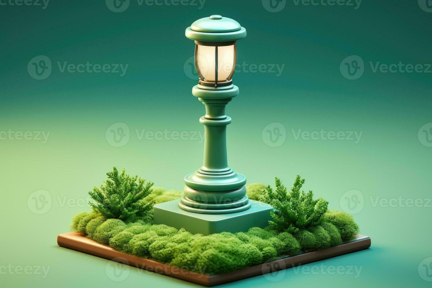 klein schattig isometrische tuin lamp post zacht glad verlichting ai gegenereerd foto