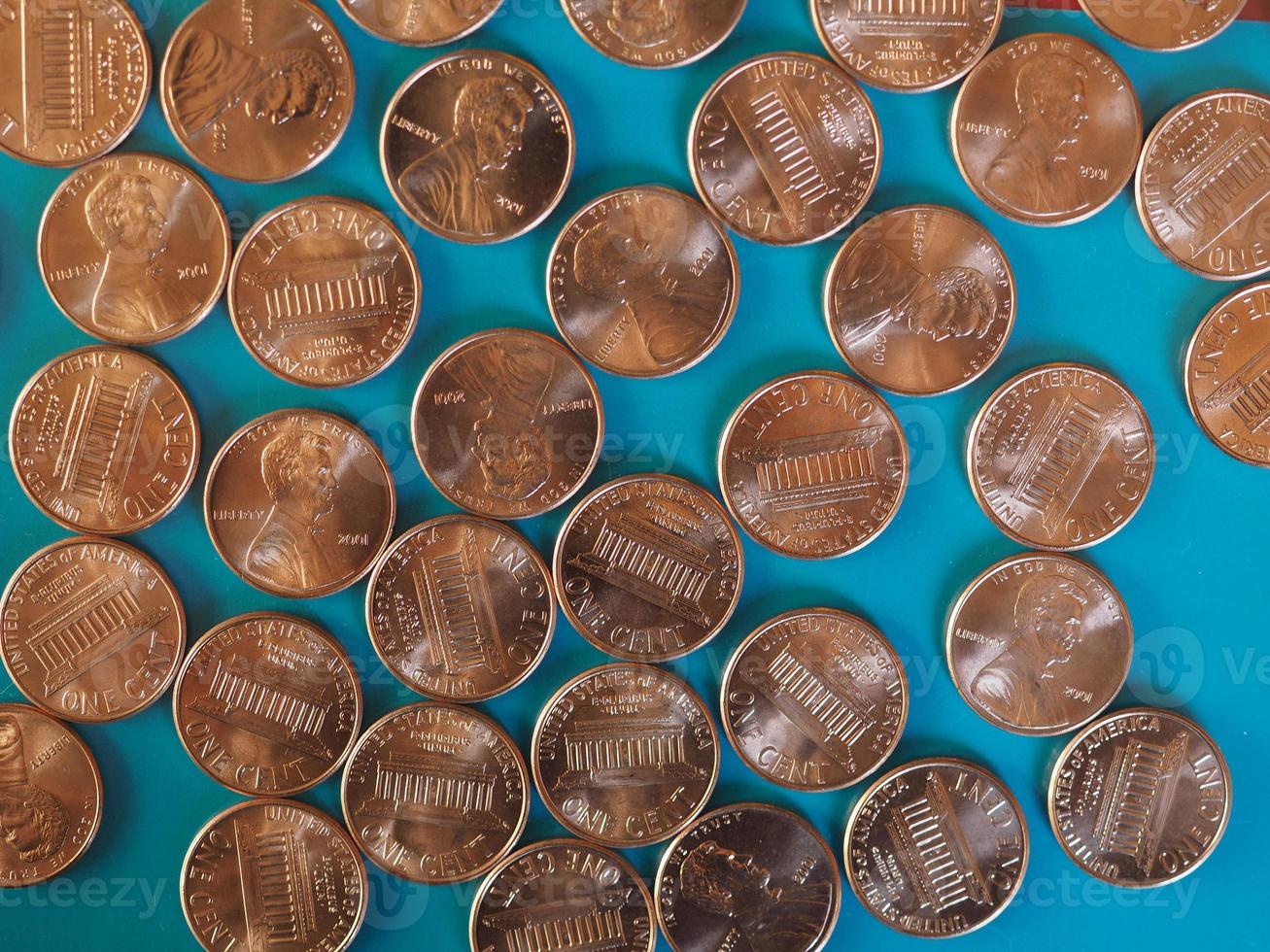 munten van één cent dollar, verenigde staten foto