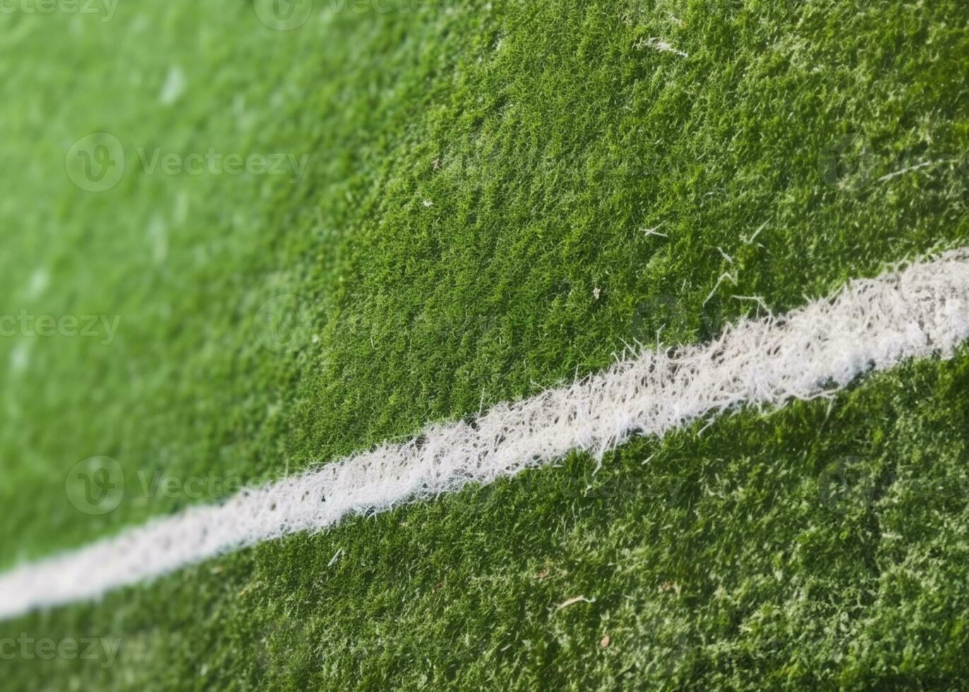 dichtbij omhoog visie van wit lijn Aan de veld- ai gegenereerd foto