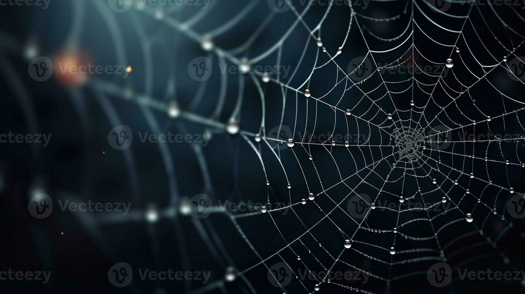 een foto van spin web Aan donker achtergrond, 3d renderen afgezwakt beeld generatief ai