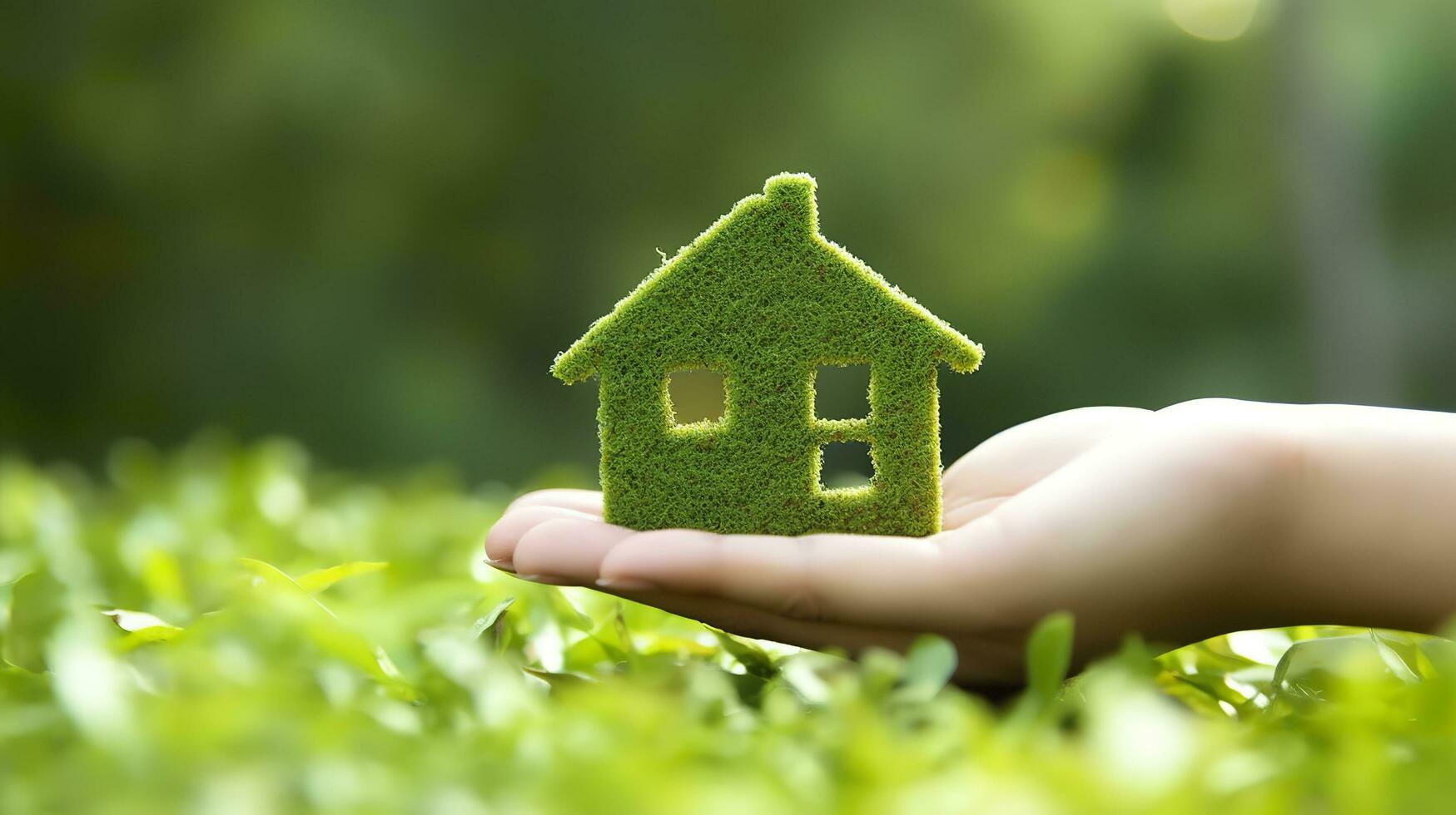 hand- Holding eco huis icoon. een symbool van hoop voor de toekomst. ai generatief foto