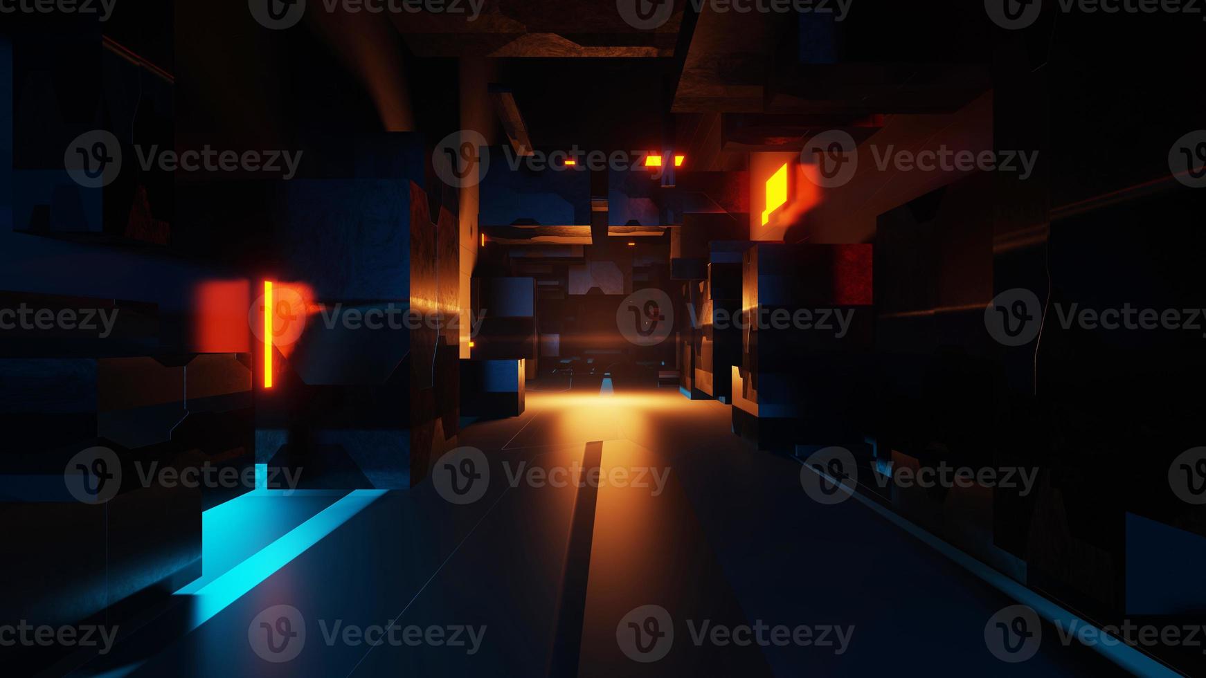 3D-weergave van een sci-fi-tunnel met bewegend licht abstract foto