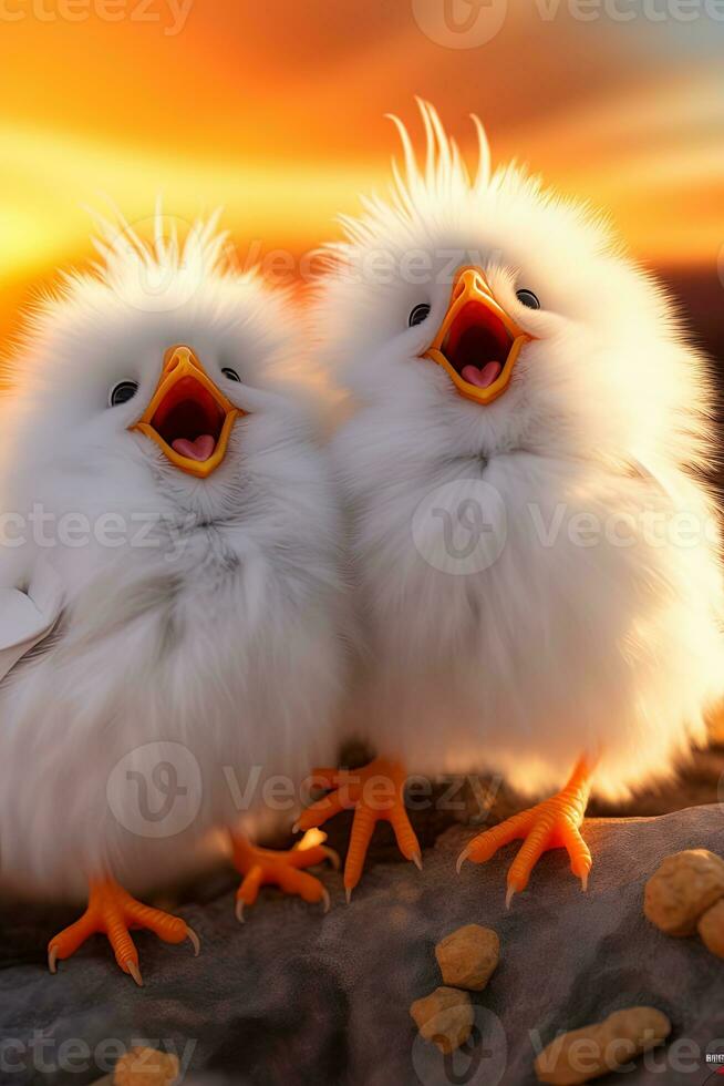 schattig kippen met oranje ogen Aan een achtergrond van zonsondergang. ai generatief foto