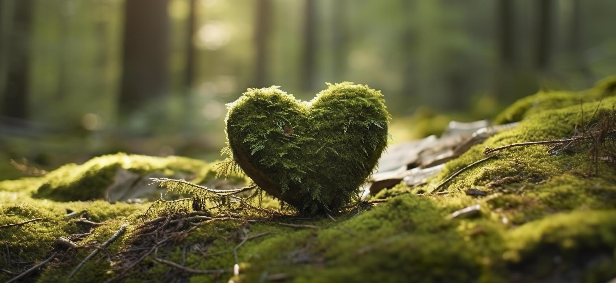 detailopname van houten hart Aan mos. natuurlijk begrafenis graf in de bossen. generatief ai foto