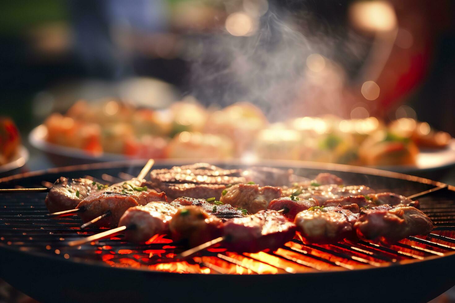 bbq voedsel partij zomer grillen vlees in de middag van weekend gelukkig feest. ai generatief foto