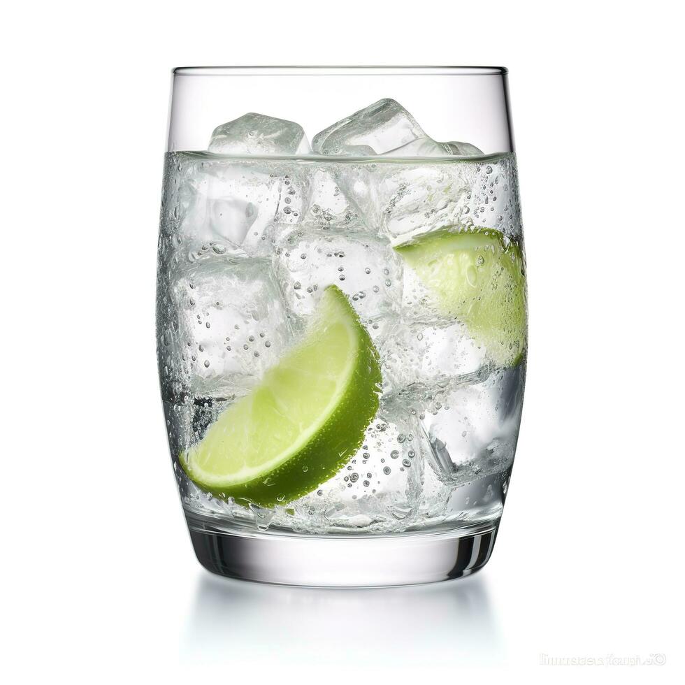 gin tonic glas van water met ijs geïsoleerd Aan wit achtergrond. ai gegenereerd foto