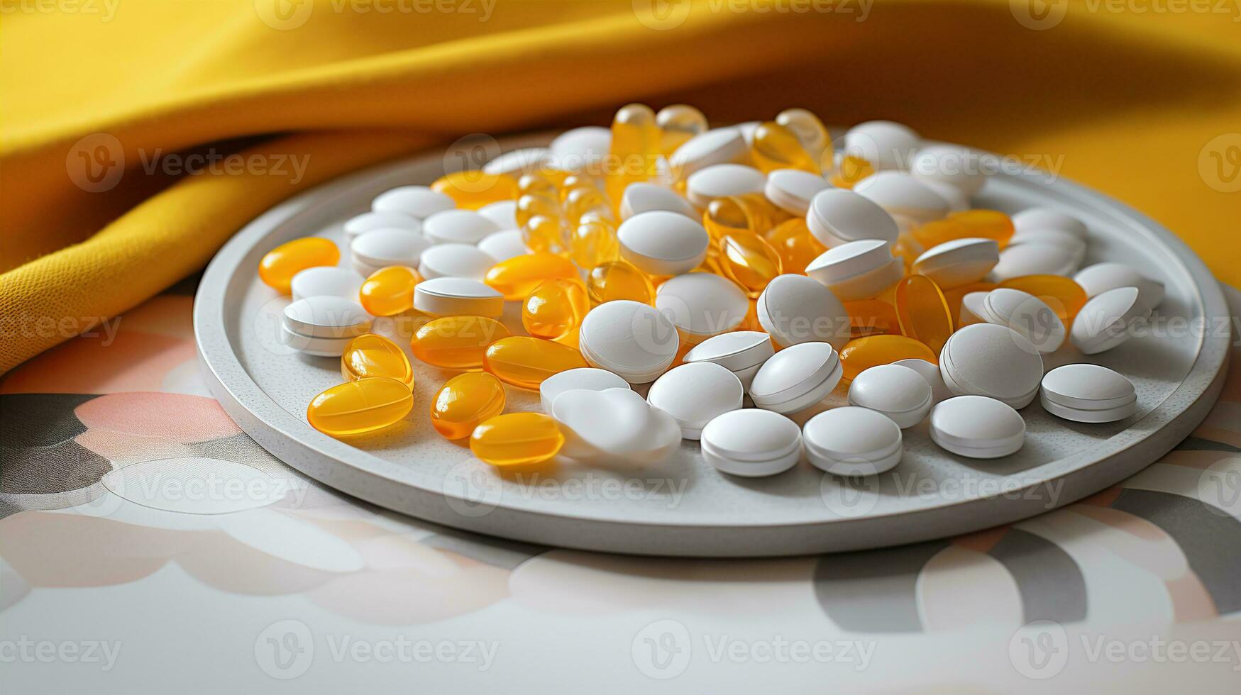 pillen tablets morsen Aan hout tafel. gemaakt met generatief ai foto
