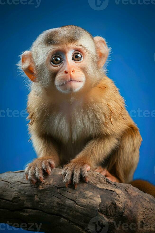 portret van een schattig met rode schacht douc langur Aan oranje achtergrond. ai generatief foto