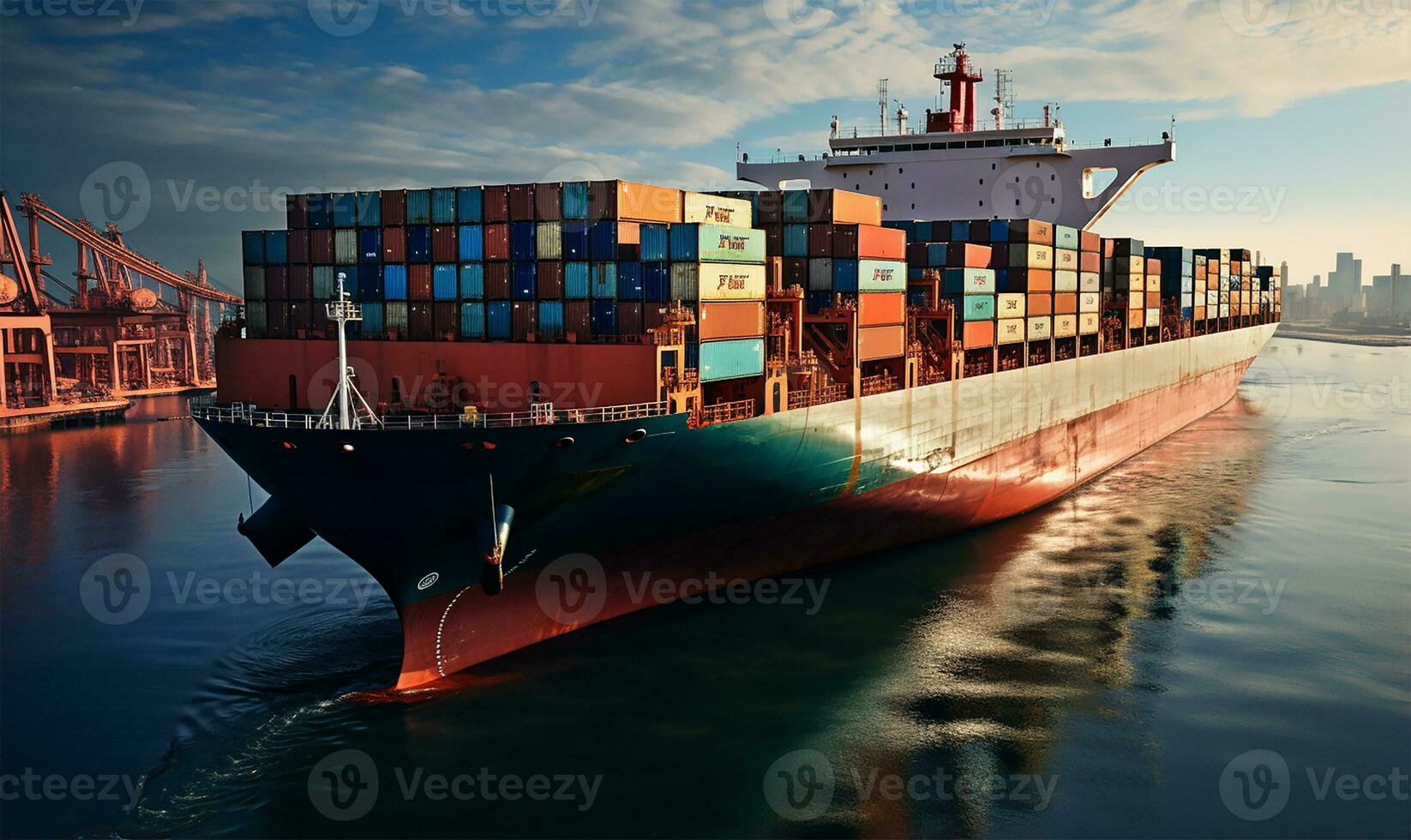 houder schip snijdend door de enorm zee wateren. ai gegenereerd foto