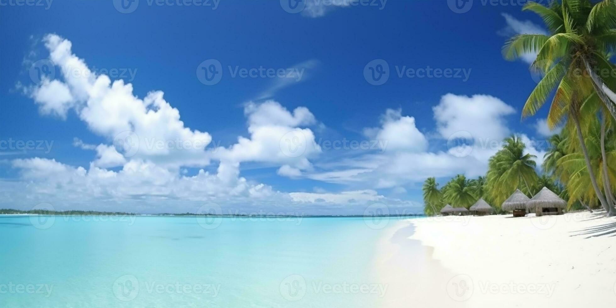 ongerept zanderig strand met prima wit zand vergadering de teder rollen van turkoois oceaan golven. ai gegenereerd foto