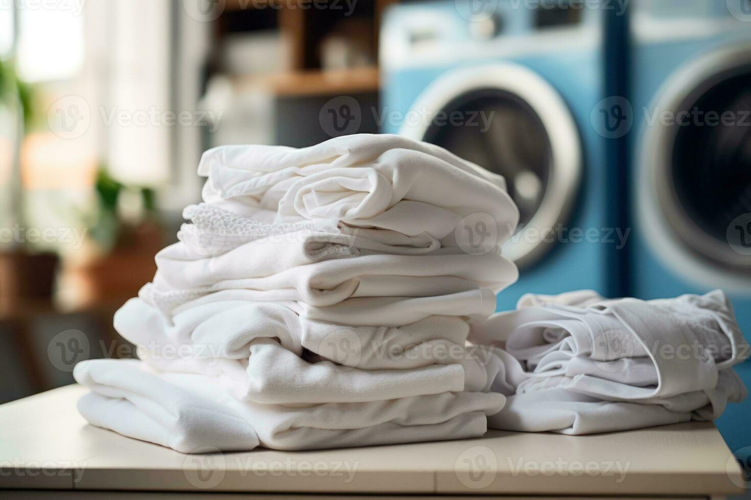 rij van het wassen machine van wasserij bedrijf in de openbaar op te slaan. generatief ai foto