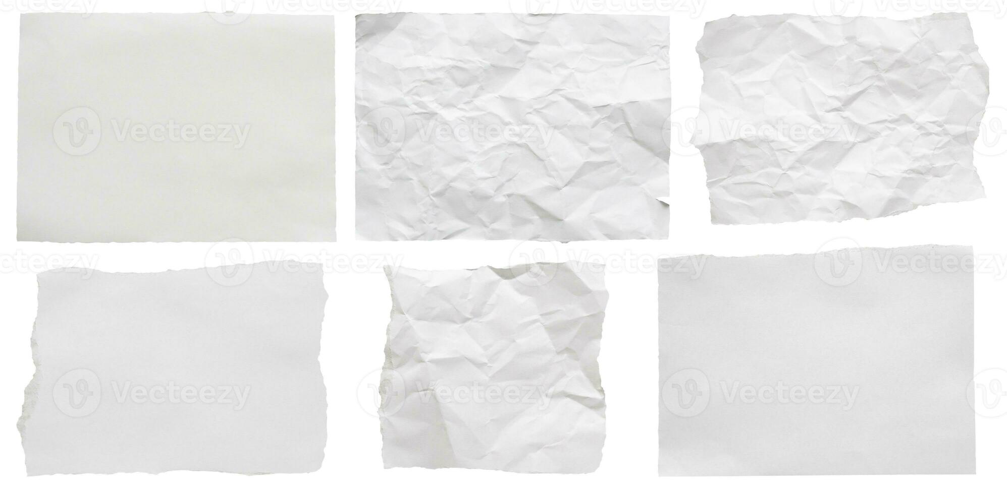 stuk van wit papier scheur reeks verzameling geïsoleerd Aan wit achtergrond foto
