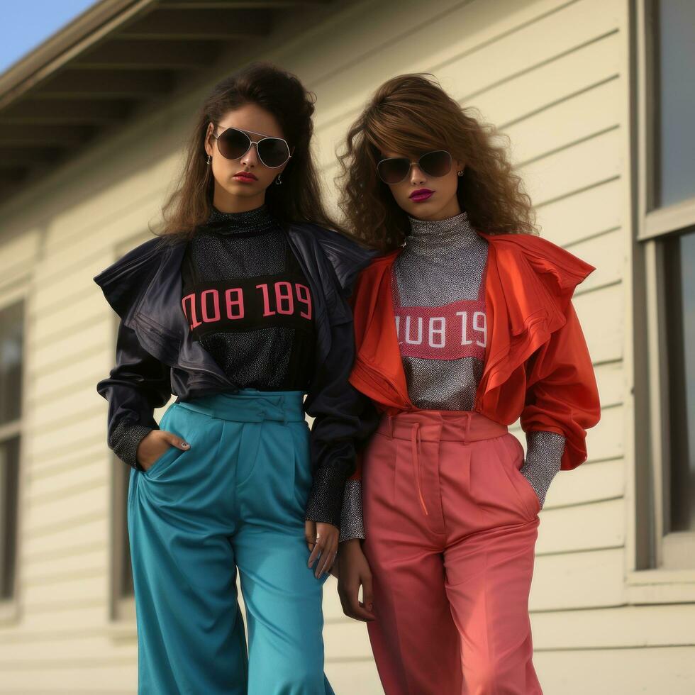 meisjes in 80s mode kleren foto