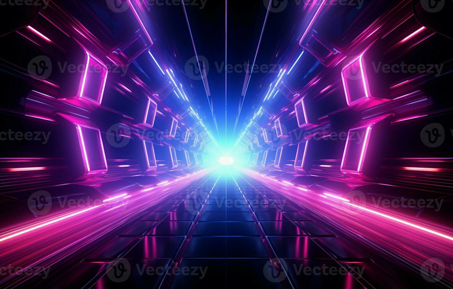 abstract futuristische technologisch achtergrond met netwerk, enorm gegevens, se rver, internetten, en snelheid lijnen. in een tunnel van modern technologie, abstract neon lichten. ai generatief foto