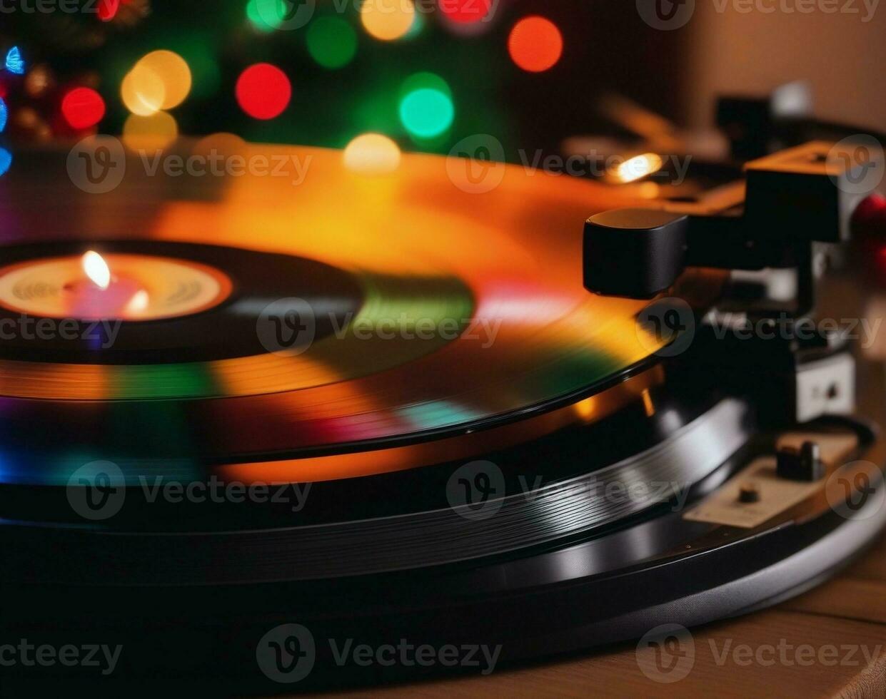 nostalgisch melodieën Kerstmis muziek- cd's en vinyl voor een blij vakantie seizoen. ai gegenereerd. foto
