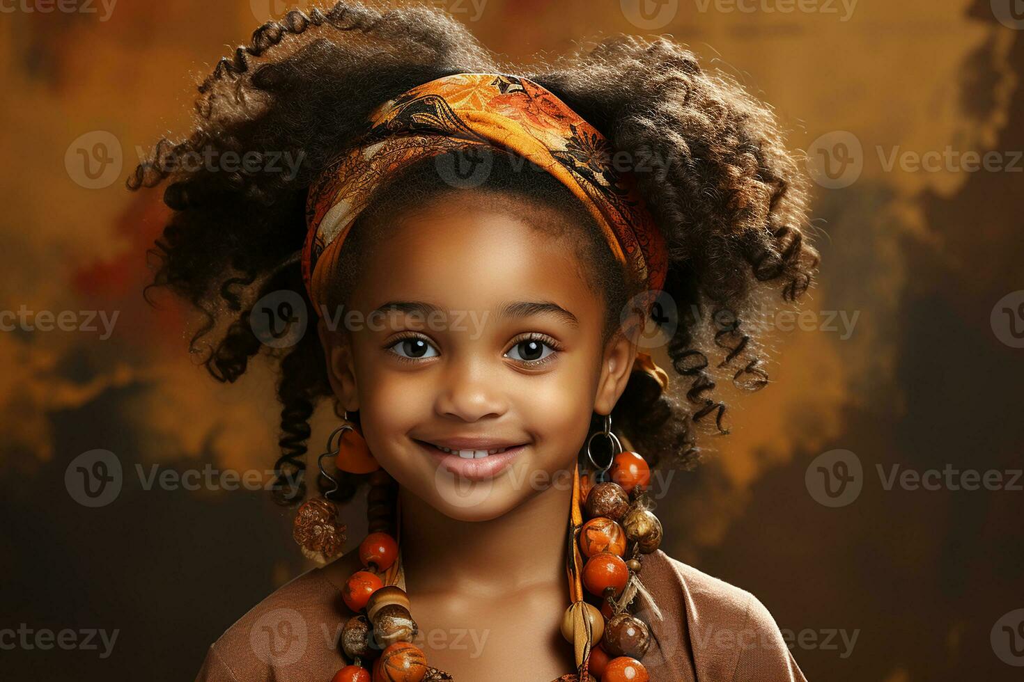 ai gegenereerd studio portret van schattig weinig gekruld Afrikaanse meisje Aan verschillend kleuren achtergrond foto