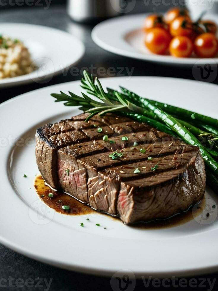 watertanden gezond steak in een modern keuken door emily davis. ai gegenereerd. foto