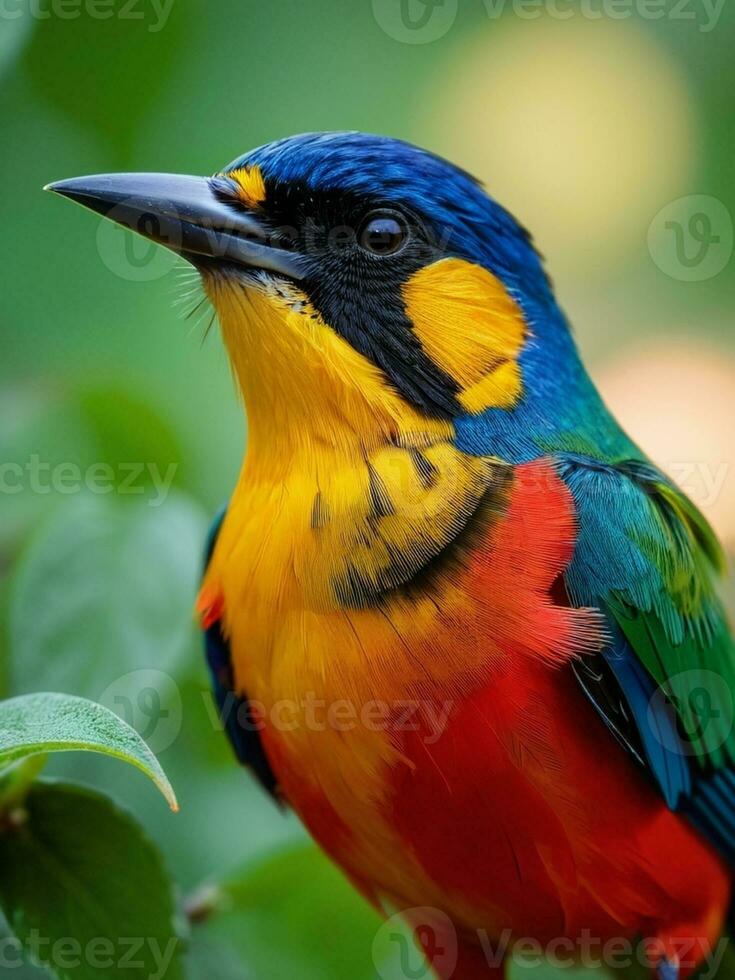 boeiend dichtbij omhoog van een kleurrijk dieren in het wild vogel. ai gegenereerd. foto