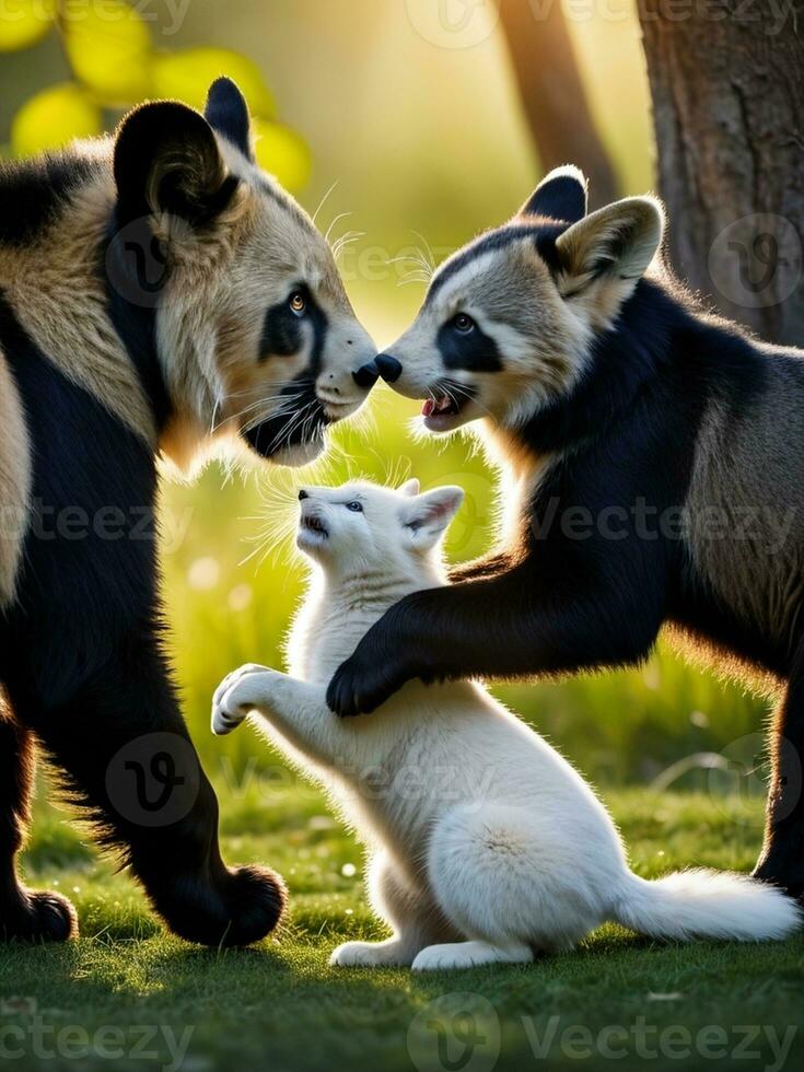 blij ontmoetingen vastleggen speels momenten in de dier koninkrijk. ai gegenereerd. foto